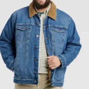 Goodfellow & Co Blue Denim Jacket with Tan Collar